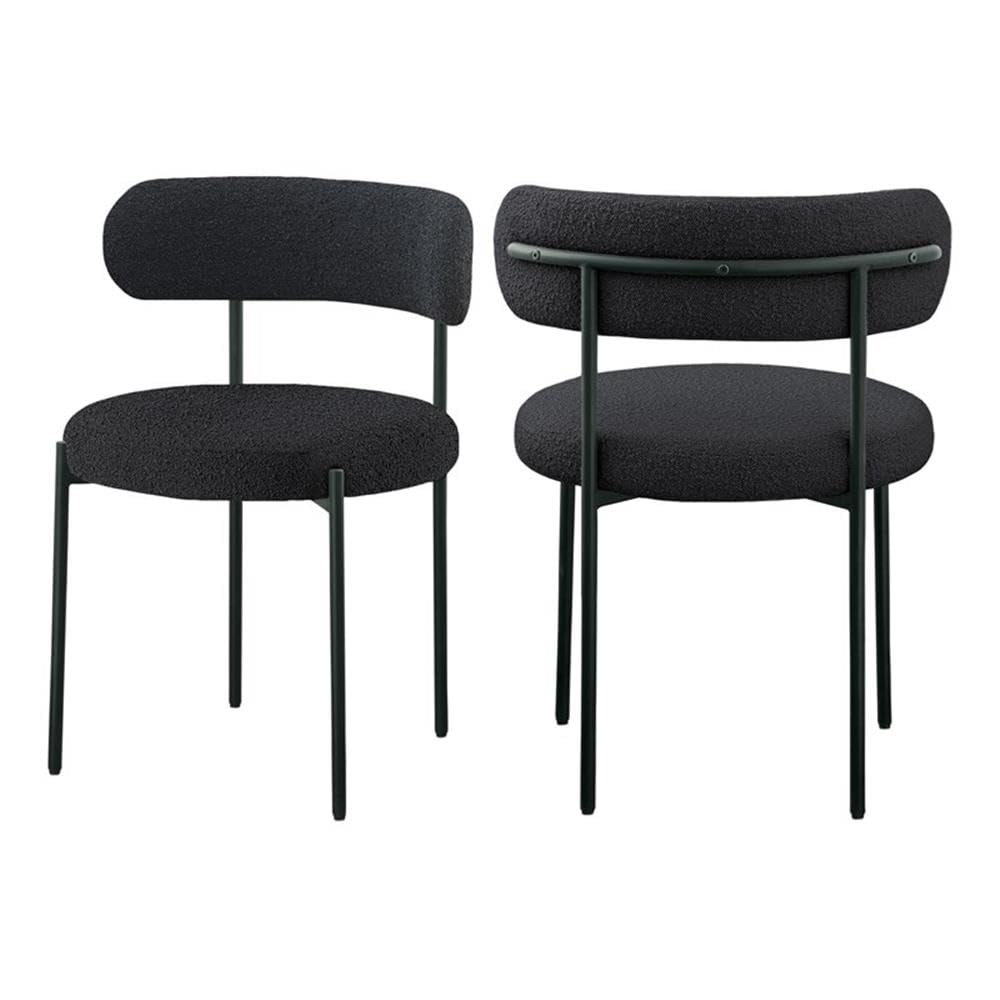 Meridian Furniture 880Black-C Beacon Collection Modern | Contemporary Boucle Fabric Upholstered Dining Chair with Matte Black Metal Frame, 22" W x 21" D x 30" H, Black, Set of 2
