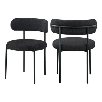 Meridian Furniture 880Black-C Beacon Collection Modern | Contemporary Boucle Fabric Upholstered Dining Chair with Matte Black Metal Frame, 22" W x 21" D x 30" H, Black, Set of 2