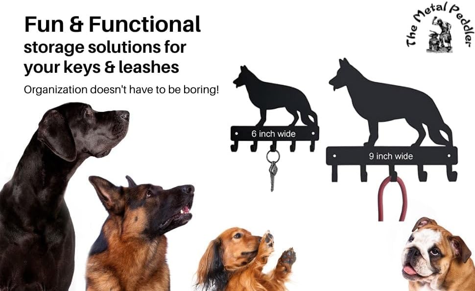 Basset Hound Key Holder & Leash Hanger, Large 9 inch Wide with 5 Hooks, Made in USA