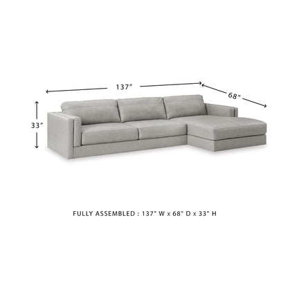 Signature Design by Ashley Amiata Modern L-Shaped Leather Match 2-Piece Sectional with Chaise, Light Gray