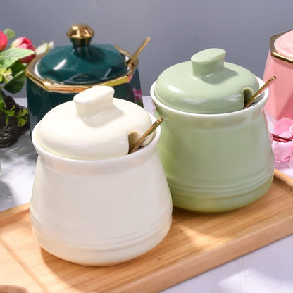 Sugar Bowl with Lid and Spoon, Ceramic Multi-Function Sugar Container for Kitchen Storage Organization