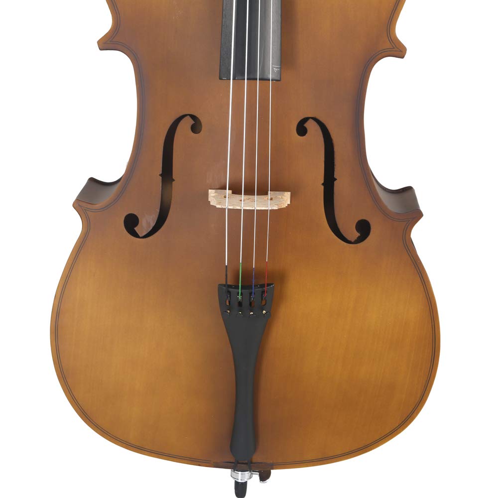 LYKOS 4/4 Acoustic Cello + Case + Bow + Rosin Wood Color Beautiful Varnish Finishing (Matte Golden)