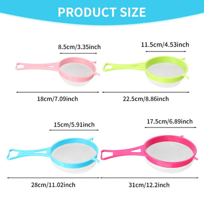 4Pcs/Set Fine Mesh Strainer Set, Kitchen Plastic Flour Colander Set, Solid-Liquid Separator Gadget with Non Slip Handles, for Yogurt Baking Kitchen Kefir Tea Juice Pasta(size:4pcs/set)