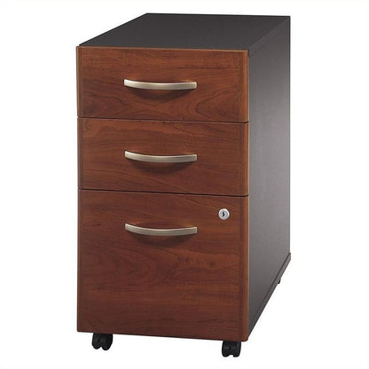 Scranton & Co 3-Drawer Mobile Pedestal Filing Cabinet, Hansen Cherry Finish, Locking Bottom Drawers, Ball-Bearing Slides, Fits Under Desk Shell, Office Storage Solution for Legal and Letter Files