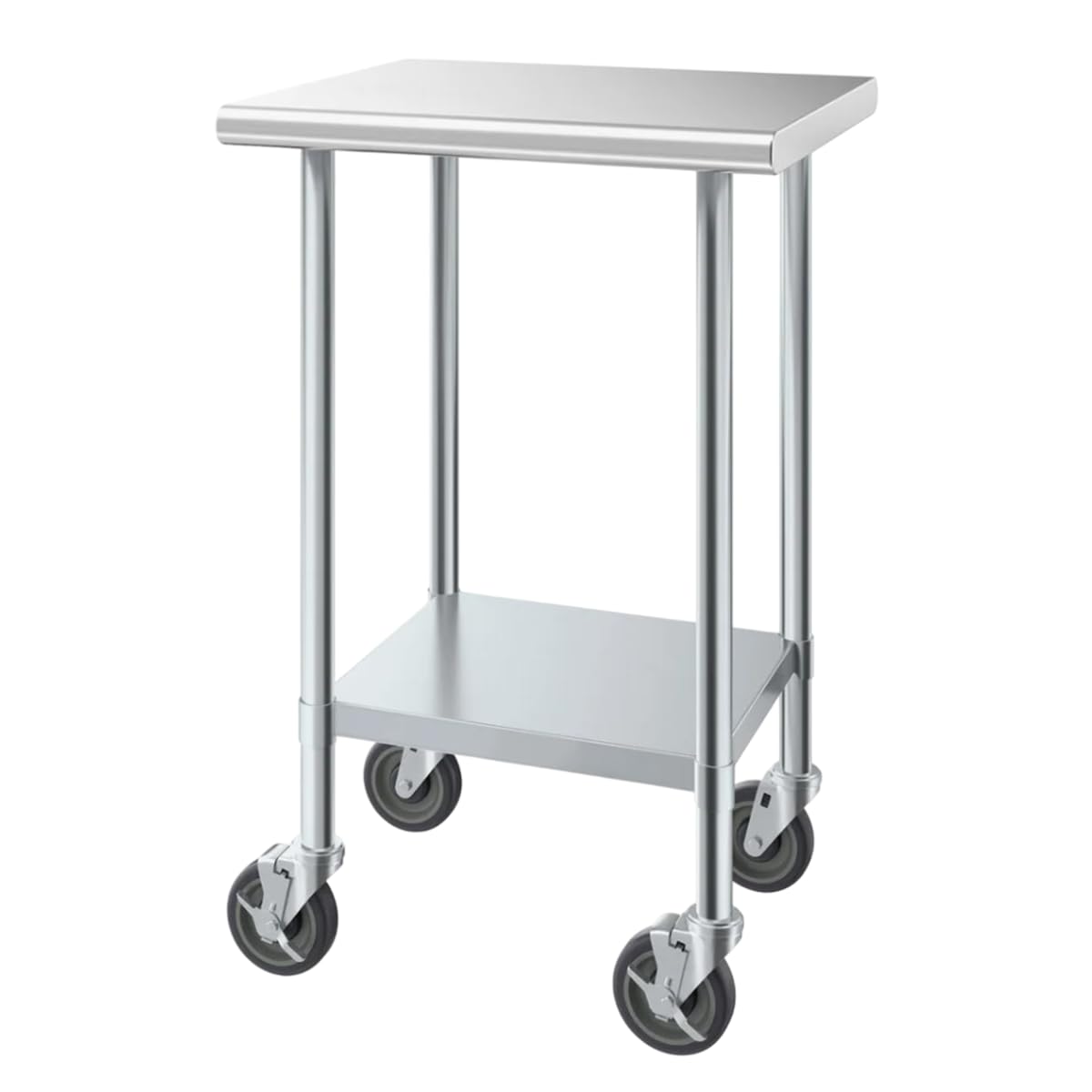 24" x 24" Stainless Steel Work Table with Undershelf and Casters, 430 Stainless Steel Commercial Table, 18 Gauge Metal Kitchen Food Prep Table, Heavy Duty Metal Utility Table, NSF Kitchen Island Cart