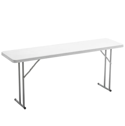 BTEXPERT Set of 5, 5-Foot - 60" Long White Plastic Folding Seminar Training Table Portable 18" Wide Narrow, 29" High, Events Indoor Outdoor Lightweight