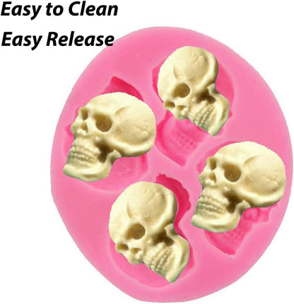 Chocolate Candy Molds, Halloween Skulls Silicone Fondant Mold Set of 3 for Cake Decoration