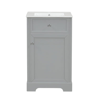 Favfurish 20" Bathroom Vanity with Ceramic Sink, Undermount Single Basin Bath Vanity Set w/Soft-Close Door and Storage Rack & Adjustable Shelf, Modern Freestanding Cabinet for Small Space, Grey