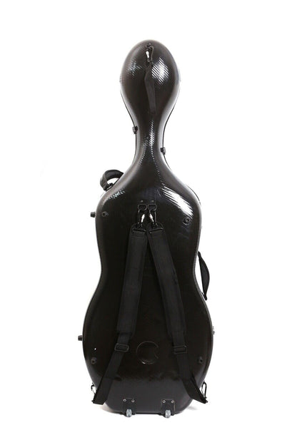 Hard Cello Case 4/4 Full Size Mixed Carbon Fiber Strong & Ultralight Cello Box with 2 Bow Holders & 2 Strong Handle & 2 Back Straps & Wheels Cello Bag (Black Braided Carbon Fiber)
