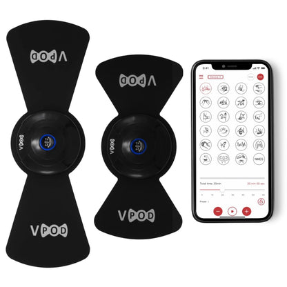 VPOD Deluxe Wireless TENS Unit Muscle Stimulator with Smartphone App Control - Bluetooth Enabled for Pain Relief Therapy - Rechargeable Portable Device for Back and Neck Pain