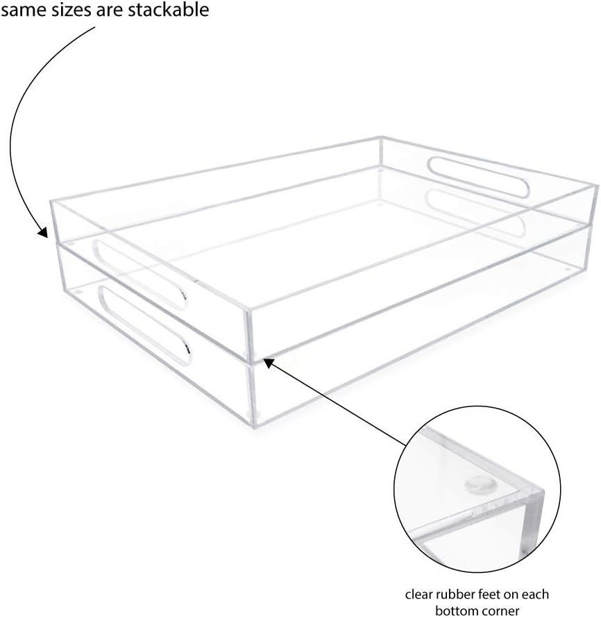 Isaac Jacobs Clear Acrylic Serving Tray (11x17) with Cutout Handles, Spill-Proof, Stackable Organizer