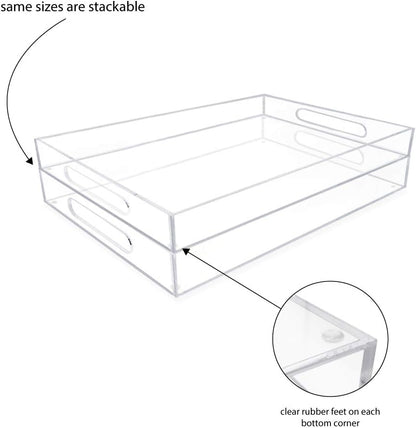 Isaac Jacobs Clear Acrylic Serving Tray (11x17) with Cutout Handles, Spill-Proof, Stackable Organizer