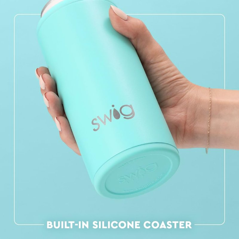 Swig Life Skinny Can Cooler, 12oz Insulated Slim Can Holder, Stainless Steel Cooler, Covers for Tall Beer Bottles, Beach Accessories for Women (Orange)