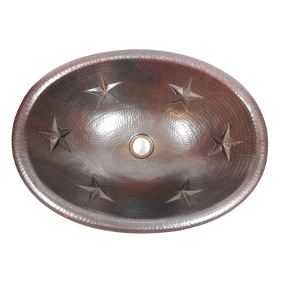 SimplyCopper 19" Oval Copper Bathroom Drop In Rolled Edge Sink with Star Design