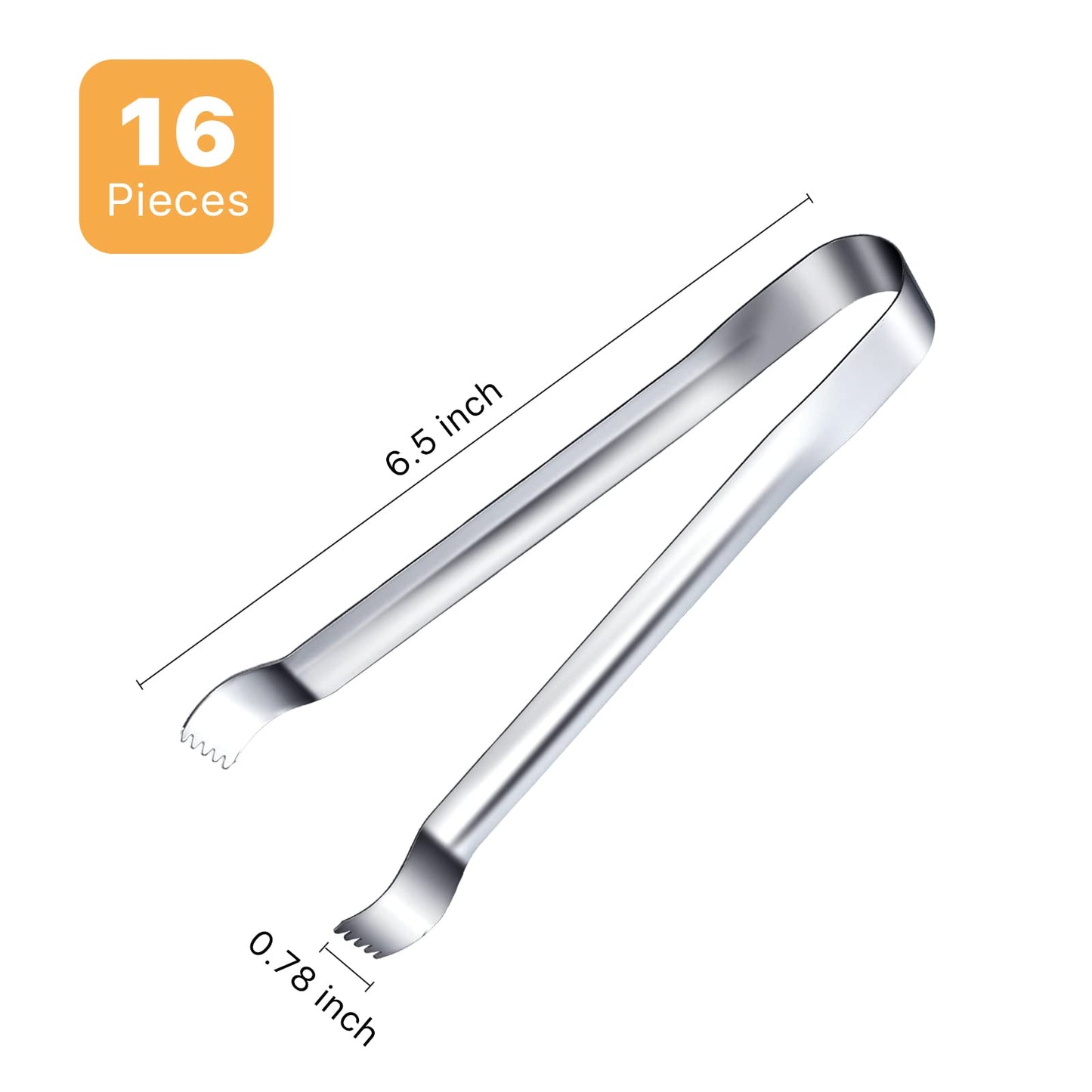 Worldity 16 Pieces Ice Tongs, 6.5 Inch Ice Tongs for Ice Bucket, Stainless Steel Serving Tongs with Sharp Teeth Make Grabbing Ice Easy, Small Tongs for Serving Food