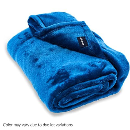 Cabeau Fold ‘N Go Travel Blanket Doubles as Neck Support Pillow, Versatile Lumbar Support Cushion, with Compact Travel Case - French Microfiber (Blue)