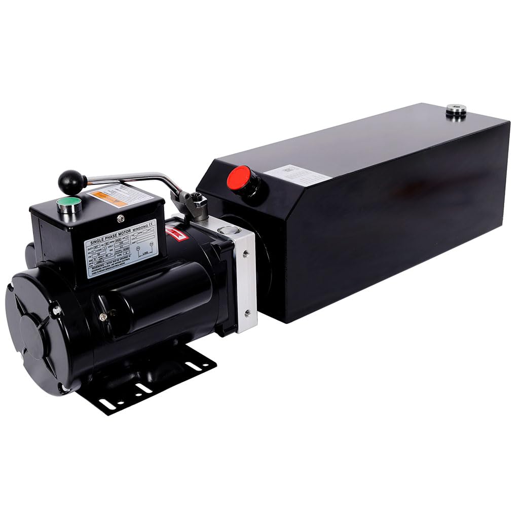 YATON Hydraulic Power Unit Single Acting Pump, Heavy Duty Steel Hydraulic Pump with Safety Relief Valve & SAE#6 Connector, Electric Hydraulic Power Pack for Dump Trailer Lift Gate Car Lift, Black