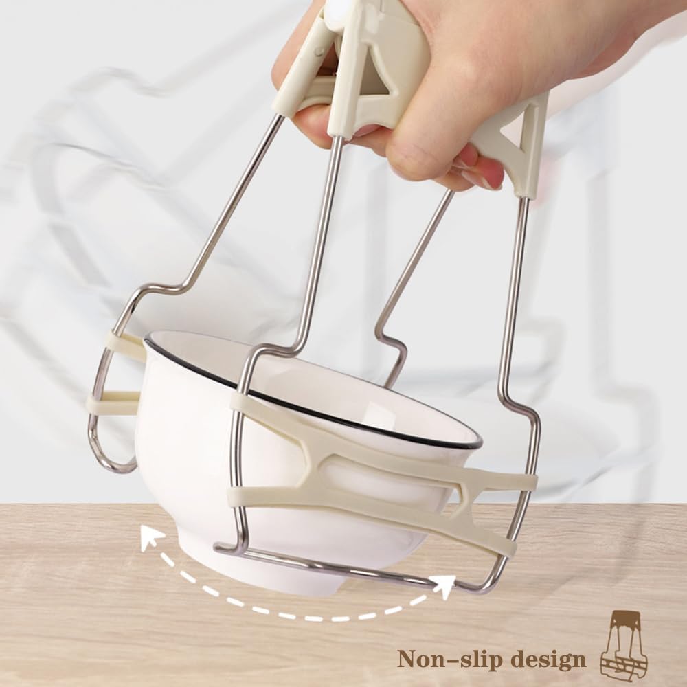Hot Plate Gripper, UNOSCHRIM Stainless Steel Bowl Clip Set, 2 Piece Folding Hot Dish Plate Clip, Off-white