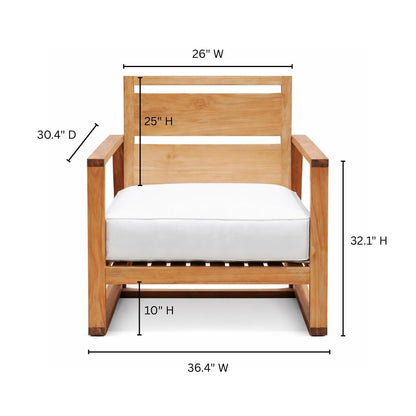 Hives & Honey Catalina Bay Grade-A Teak Lounge Chair for Patio, Outdoor Accent Chair with Quick-Dry Cushions, White