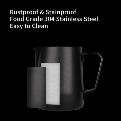 watchget Milk Frothing Pitcher 350ml/600ml/900ml/1500ml (12oz/20oz/32oz/52oz) - Stainless Steel Espresso Steaming Pitcher for Cappuccino, Latte Art, Milk Jug Coffee Frother Cup, Black