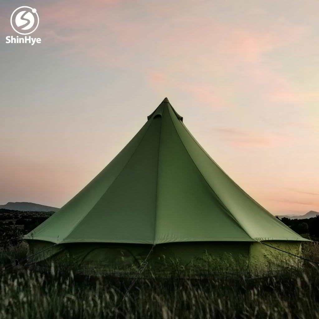 Canvas Bell Yurt Tent with Stove Jack, Waterproof Luxury 4 Season Tents for Family Outdoor Camping 100% Cotton Green Glamping Tents for Hunting, Partie, All Year Living (4M- 173 sq. ft yurt)