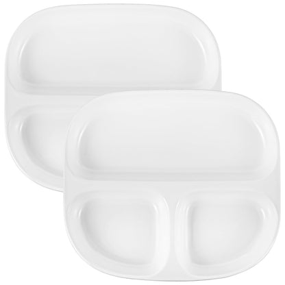 OMISTAR 2 Pcs Ceramic Plates for Kids, 8.5" Divided Plates for Adults, Portion Control Plate, White Ceramic Plate for Balanced Meals, Diabetes and Weight Loss Diet