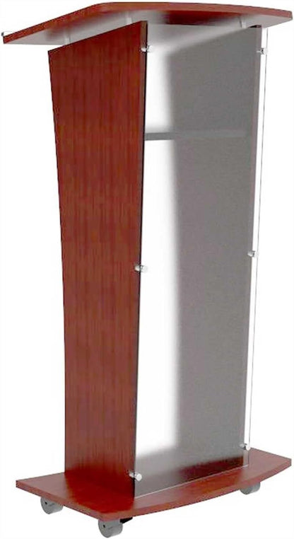 DHXIAMZ Acrylic Lectern Podium Stand with Casters Shelves and Cu ed Frosted Front Panel 48" Tall Wood Podium for Church Floor