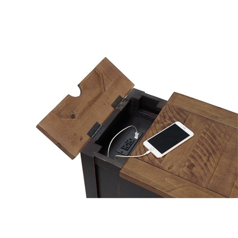 Martin Svensson Home Chairside Table - Antique Black and Honey - Rustic Style - with One Drawer and Cabinet for Storage