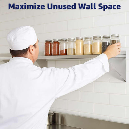 Zedfire 12" x 84" Wall Mounted Stainless Steel Shelf – 385 lb Capacity, NSF, Commercial-Grade Storage