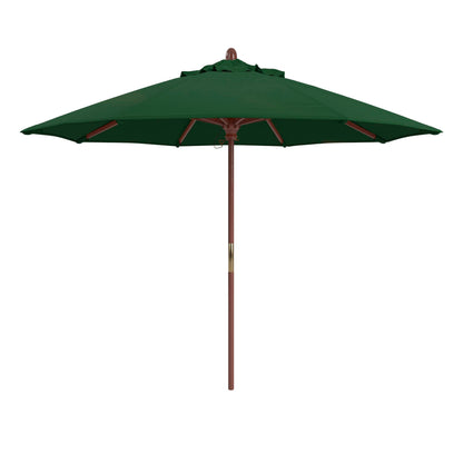 California Umbrella 9' Premium Commercial Hardwood Patio Umbrella, Manual Lift With Pacifica Hunter Green Fabric