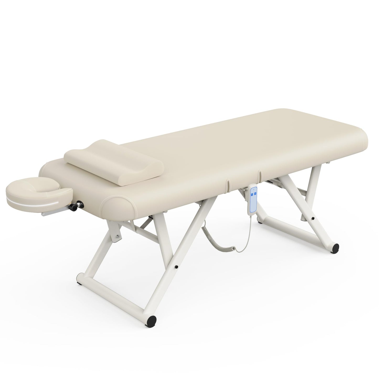 pouseayar Adjustable Massage Table with Face Pillow & Headrest, Sturdy and Solid, Silent and Easy to Adjust - Adjustable Backrest, Electric Leg Lifting, Beige Gray