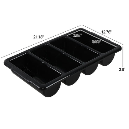 Loiycg 4 Compartment Cutlery Bin, Set of 4 Restaurant Silverware Tray Plastic, Black