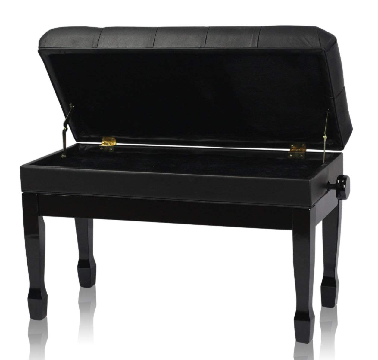 Griffin Piano Bench (Genuine Leather Plus Series) – Oversize Duet Keyboard Stool with Black Wood Frame, 2-Person Seat, Storage for Music Books & Vanity Use