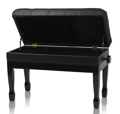 Griffin Piano Bench (Genuine Leather Plus Series) – Oversize Duet Keyboard Stool with Black Wood Frame, 2-Person Seat, Storage for Music Books & Vanity Use