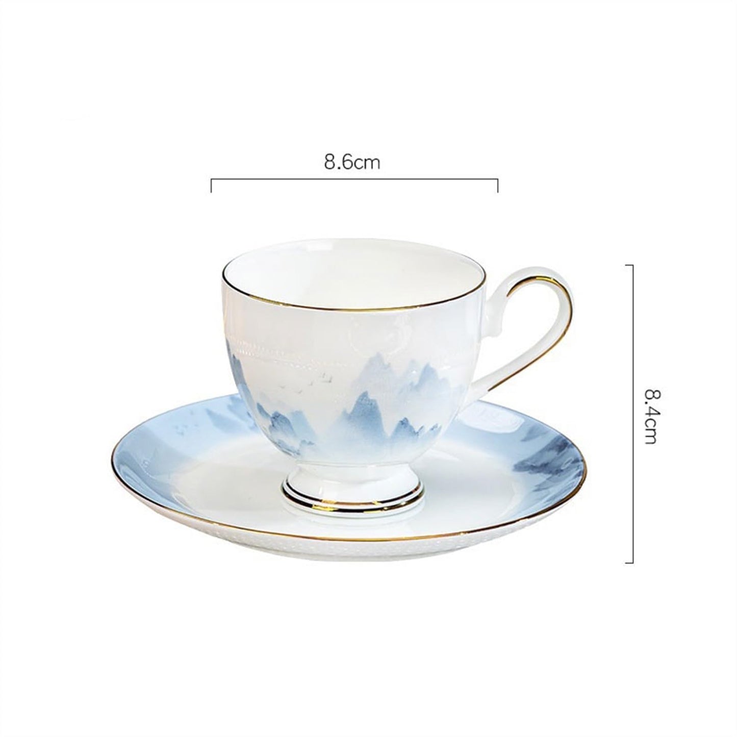 Tea Coffee and Hot Chocolate Cups High-Grade Coffee Cups and Saucers Set Hand-Drawn Gold Edge Premium Bone China Tea Cups Chinese Ink Painting Tea Set Coffee Mugs