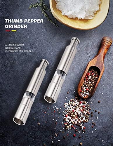 MINI Stainless-Steel One-Handed Thumb Push Button Salt and Pepper Grinder for Black Pepper or Himalayan Salt
