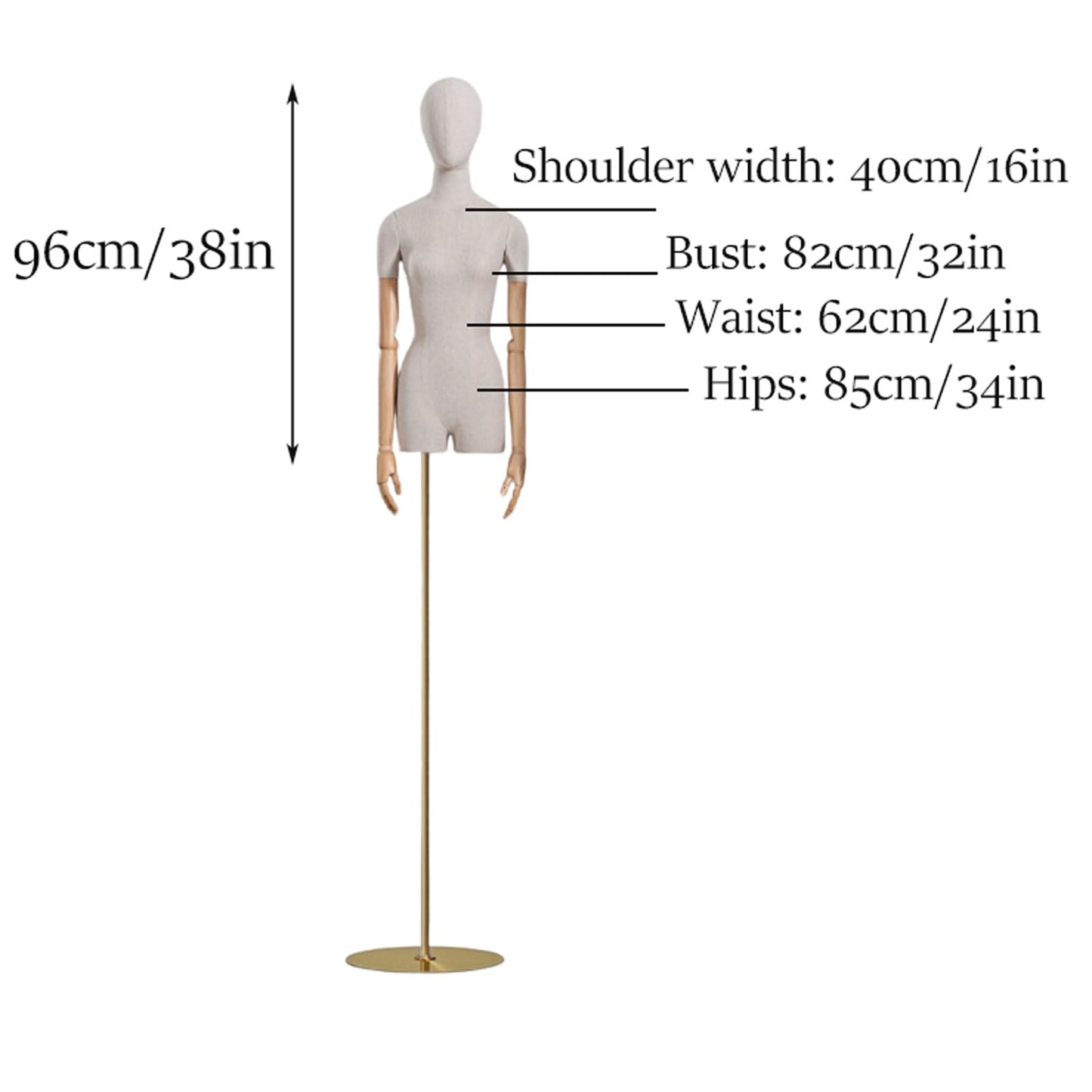 CZCZC Countertop Premium Mannequin with Metal Stand,Linen Female Mannequin,Adjustable Dress Mannequin,Flexible Form Mannequin Torso Wooden Arm Display