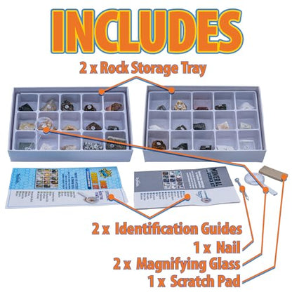 Toysmith STEM Rock & Mineral Science Kit for Kids – 30 Geology Specimens with Magnifying Viewer, Identification Guide & Testing Tools – Educational Toy for Young Geologists, Ages 8+