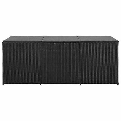 Kalmrek Poly Rattan Patio Storage Box with Gas Lift 70.9"x35.4"x27.6" Black, Weatherproof Outdoor Deck, Garden Bench Chest Organizer for Cushions, Tools, Toys, Firewood