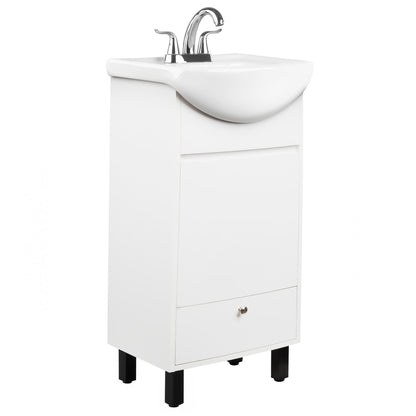 Fine Fixtures Petite 18 Inch Bathroom Vanity with Sink, Small Freestanding Bathroom Cabinet, Space-Saving Vanity Sink Combo Design, Dual Storage, Satin White
