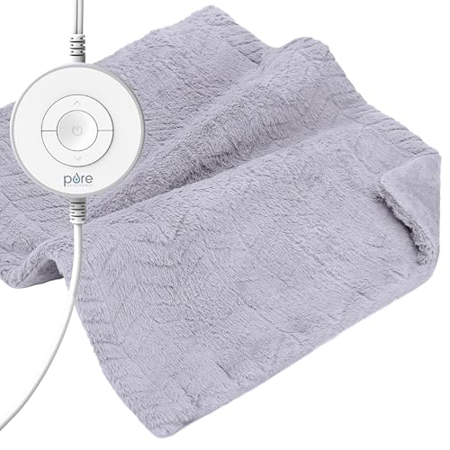 Pure Enrichment PureRadiance Luxury Heating Pad for Cramps, Back, Neck, & Shoulder Pain Relief, Patented Design, Soft Faux Fur & Micromink, 6 Heat Settings, Machine Washable, 12”x24”(Cloud)