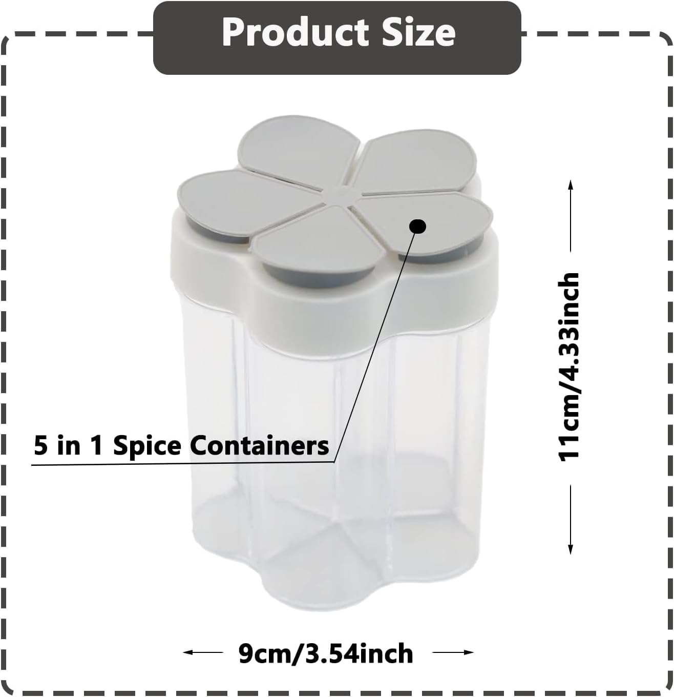 2 Pcs 5 in 1 Spice Containers, Multi-Spice Dispenser, Portable Travel Seasoning Condiment Containers, Salt Pepper Spice Shaker with Lid and Labels Clear Container Jars