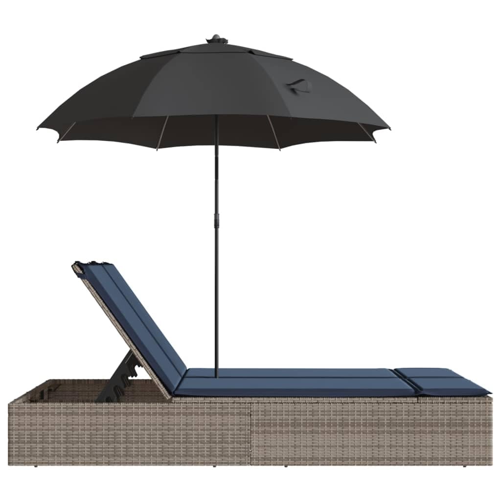 Molumvel Double Sun Lounger with Cushions and Canopy, Adjustable Patio Daybed, Weather-Resistant Poly Rattan Garden Lounge Bed for Backyard Poolside, Gray