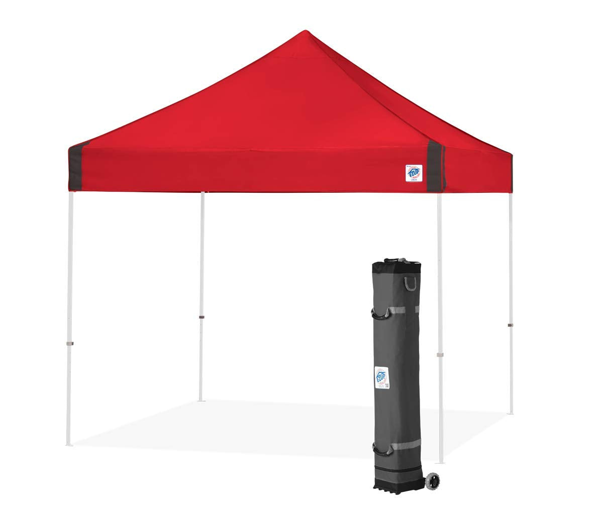 E-Z UP Vantage Instant Shelter Canopy, 10' x 10', White Powder-Coated Steel Frame with Wide-Trax Roller Bag & 4 Piece Spike Set, Punch