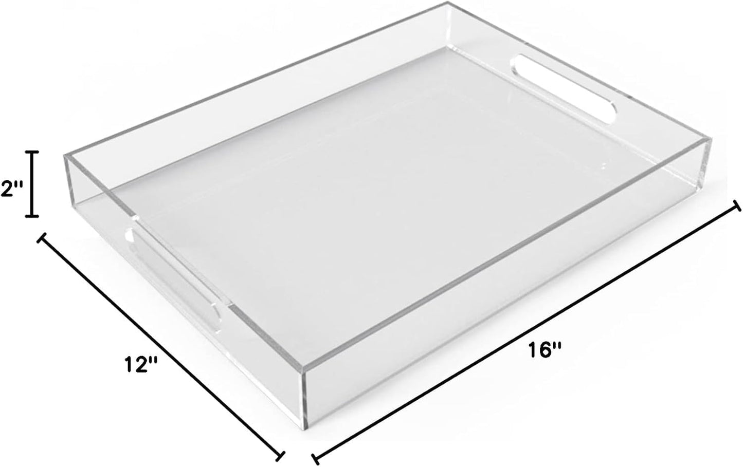 12"x16" Acrylic Serving Tray with Handles, Spill Proof Clear Decorative Tray, Lucite Tray for Coffee Table, Vanity