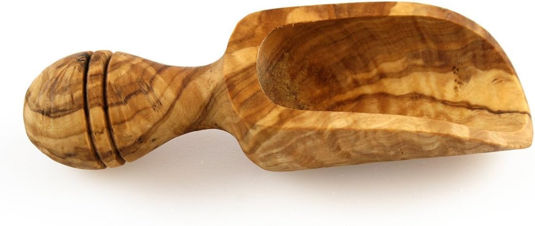 Olive Wood Bath Salt Scoop – 5 Inch Long Wooden Luxury Spoon for Epsom Soaks, Kitchen and Pantry – Large Size