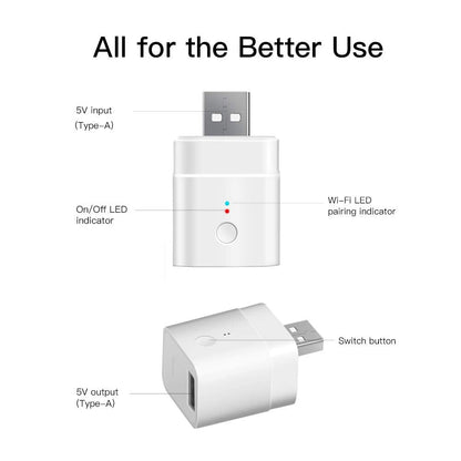 SONOFF Micro USB Smart WiFi Adaptor 5V 2-Pack, Smart Switch for Type A USB Devices, Compatible with Alexa & Google Home,APP Remote Control Switch, No Hub Required (2 Pack)