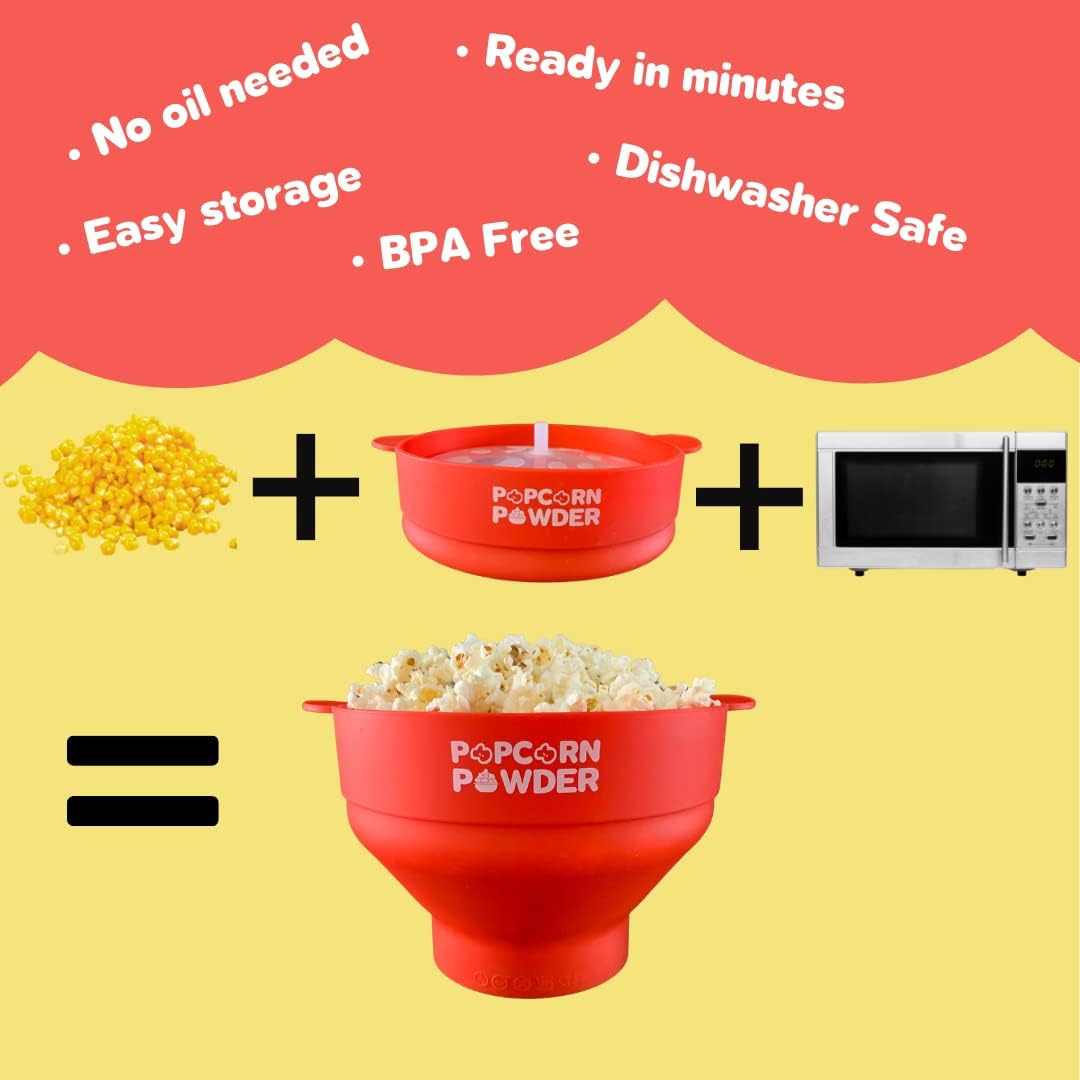 Popcorn Powder Collapsible Microwave Popcorn Popper, Red