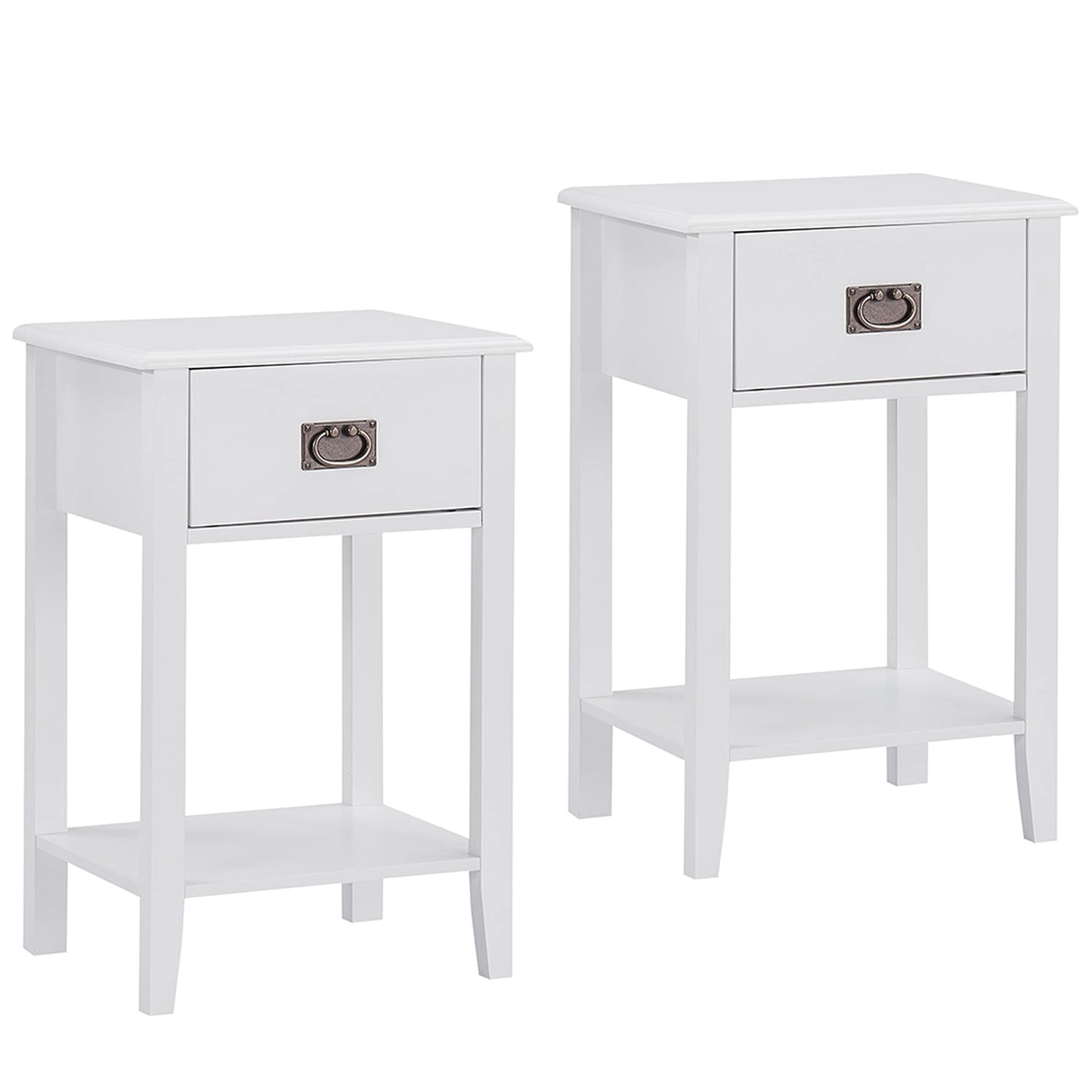 VECELO Nightstands Set of 2 End/Side Tables for Living Room Bedroom Bedside, Vintage Accent Furniture Small Space, Solid Wood Legs, One Drawer
