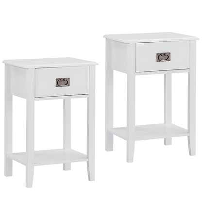VECELO Nightstands Set of 2 End/Side Tables for Living Room Bedroom Bedside, Vintage Accent Furniture Small Space, Solid Wood Legs, One Drawer